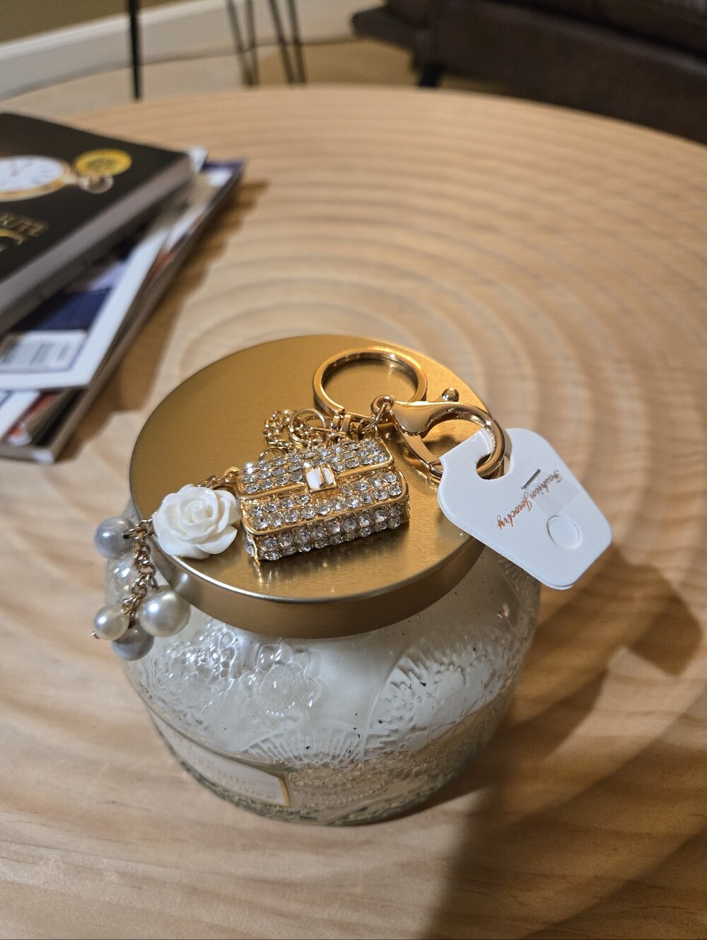 New Rhinestone Flowerette Faux Pearl Bag Charm/Keychain